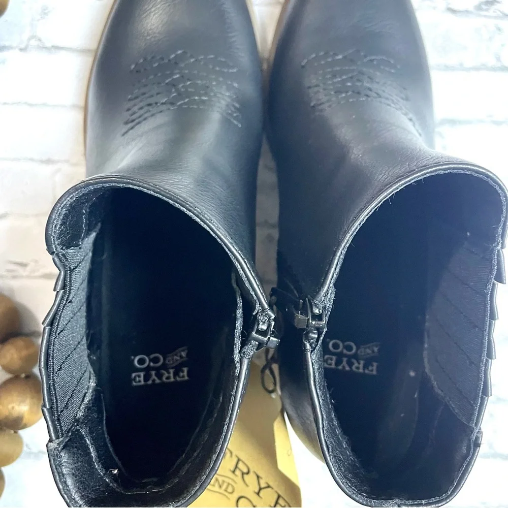 NWT Frye and Co Jude Stacked Heel Black Booties Women's Size 7.5 Bohemian Fall - Picture 7 of 10